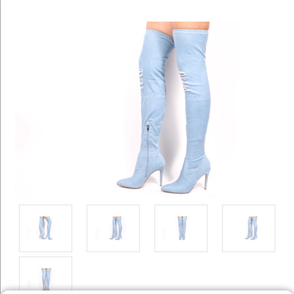Sexy light blue denim high heel boots. Brand new.